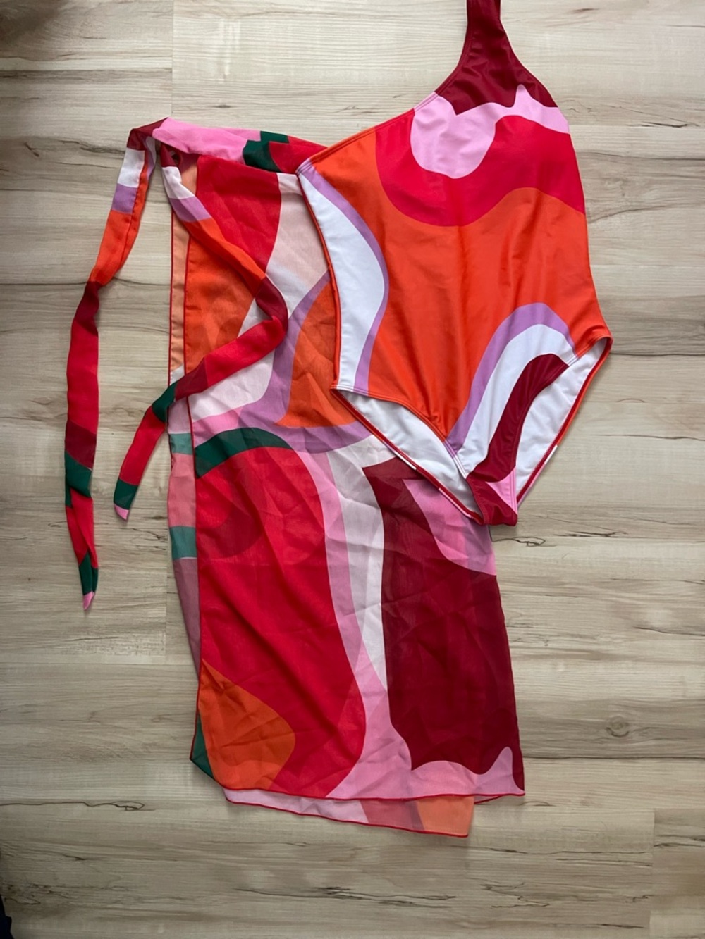 Colorful Abstract One-Piece Swimsuit with Matching Sarong